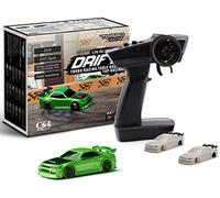 FLYCOLOR Turbo Racing 1:76 Scale Drift RC Car with Gyro Mini Full Proportional RTR 2.4GHZ Remote Control with 2 Replaceable Body Shell (C64-Green)
