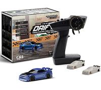 FLYCOLOR Turbo Racing 1:76 Scale Drift RC Car with Gyro Mini Full Proportional RTR 2.4GHZ Remote Control with 2 Replaceable Body Shell (C64-Blue)