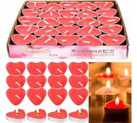Flycppo 50 Love Heart Candles,Red Heart Shaped Tea Lights Romantic,Smoke Free Valentines Day Candles for Dinners,Home,Wedding,Party,Christmas(Red)