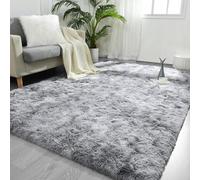 FlyDOIT Large Area Rugs for Living Room, 3x5 Feet Tie-Dyed Light Grey Shaggy Rug Fluffy Throw Carpets, Ultra Soft Plush Modern Indoor Fuzzy Rugs for Bedroom Girls Kids Nursery Room Dorm Home Decor