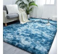 FlyDOIT Large Area Rugs for Living Room, 4x6 Feet Tie-Dyed Dark Blue Shaggy Rug Fluffy Throw Carpets, Ultra Soft Plush Modern Indoor Fuzzy Rugs for Bedroom Girls Kids Nursery Room Dorm Home Decor