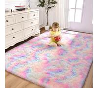 FlyDOIT Large Area Rugs for Living Room, 4x6 Feet Tie-Dyed Rainbow Shaggy Rug Fluffy Throw Carpets, Ultra Soft Plush Modern Indoor Fuzzy Rugs for Bedroom Girls Kids Nursery Room Dorm Home Decor