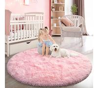 FlyDOIT Pink Round Rug for Bedroom, Super Fluffy Circle Rugs for Baby Nursery, 5'X5' Feet Furry Carpet for Children Kids Room, Cute Soft Shaggy Rug for Girls Home Decor, Fuzzy Plush Carpets for Dorm
