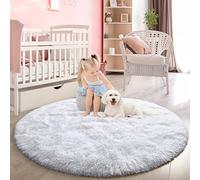 FlyDOIT White Round Rug for Bedroom, Super Fluffy Circle Rugs for Baby Nursery, 5'X5' Feet Furry Carpet for Children Kids Room, Cute Soft Shaggy Rug for Girls Home Decor, Fuzzy Plush Carpets for Dorm