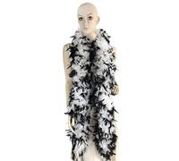 Flydreamfeathers 100 Gram 2 Yard Long Chandelle Feather Boa Over 10 Colors, Great for Party, Wedding, Costume (White w/Black)