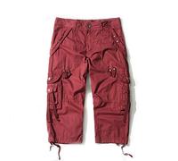 FLYF Mens Cargo Shorts 3/4 Length Combat Shorts Summer Cargo Vintage Short Red