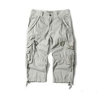 FLYF Mens Cargo Shorts 3/4 Length Combat Shorts Summer Cargo Vintage Short White