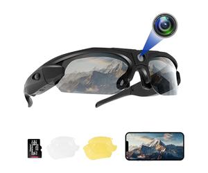 FlyGift Sports Camera with WiFi Camera Sunglasses for Outdoor Sports Support iOS and Android (64GB TF Card Included)