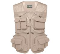 Flygo Men's Fishing Vest Utility Lightweight Outdoor Travel Safari Photo Cargo Vest with 16 Pockets, Beige-mesh, XL