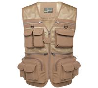 Flygo Men's Fishing Vest Utility Lightweight Outdoor Travel Safari Photo Cargo Vest with 16 Pockets, Khaki-mesh, 3XL