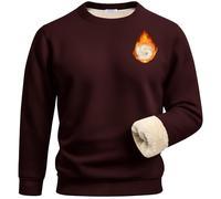 Flygo Men's Warm Sherpa Lined Crewneck Sweatshirts Fleece Pullover Tops Heavy-weight Thick Thermal Cotton Sweat-Shirts, Chocolate, L