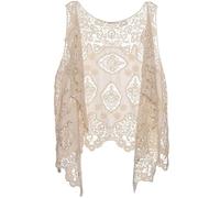 Flygo Women's Open Front Cotton Crochet Lace Boho Hippie Butterfly Vest Cardigan Coverup Sleeveless Irregular Hem, Beige, One size