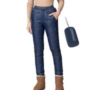 Flygo Women's Packable Down Velet Wadded Pants Warm Snow Trousers (Large, Navy)