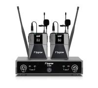 Flygrow Dual Channel UHF Wireless Microphones System with Lavalier Lapel Mics, Bodypack Transmitter,250ft Range for Live Singing Karaoke Church Party DJ PA Speaker(2 Bodypack)