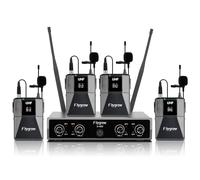 Flygrow Pro UHF 4 Channel Wireless Microphone System with Lapel Lavalier Mics, UHF Bodypack Cordless Lavalier Mic System Set, Auto Scan,Ideal for Home Karaoke Church Meeting,250ft Range(4 Bodypack)
