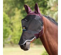 Shires Fly Mask FlyGuard Pro Deluxe with Ears & Nose, Fine Mesh, Lightweight – Cob / Black Cherry