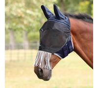 Shires FlyGuard Pro Deluxe Fly Mask with Ears & Nose Fringe - Cob Size | Premium Fine Mesh Protection | Lightweight Breathable Fly & Insect Guard | Secure Fit | Navy