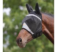 Shires FlyGuard Pro Fly Mask Fine Mesh with Ears - Lightweight Breathable - Jet Black Extra Full