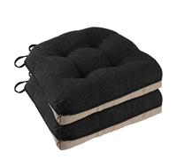 FlyGulls Chair Cushions for Dining Chairs 2 Pack Non Slip Kitchen Chair Cushions 18"x18"x3" Turfted Chair Pads Comfortable and Soft Seat Cushion with Ties, Black