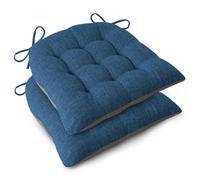 FlyGulls Chair Cushions for Dining Chairs Set of 2 Durable D-Shaped Seat Cushions with Non-Slip Backing Secure Ties Thick Cozy Seat Pad for Kitchen Dining Room Office(46x42x7.6cm Navy)