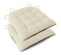 FlyGulls Chair Cushions for Dining Chairs Set of 2 Durable D-Shaped Seat Cushions with Non-Slip Backing Secure Ties Thick Cozy Seat Pad for Kitchen Dining Room Office(46x42x7.6cm Beige)