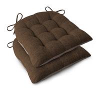 FlyGulls Chair Cushions for Dining Chairs Set of 2 Durable D-Shaped Seat Cushions with Non-Slip Backing Secure Ties Thick Cozy Seat Pad for Kitchen Dining Room Office(46x42x7.6cm Coffee)