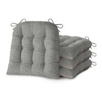FlyGulls Chair Cushions for Dining Chairs Set of 4 Durable D-Shaped Seat Cushions with Non-Slip Backing Secure Ties Thick Cozy Seat Pad for Kitchen Dining Room Office(46x42x7.6cm Light Grey)