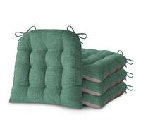 FlyGulls Chair Cushions for Dining Chairs Set of 4 Durable D-Shaped Seat Cushions with Non-Slip Backing Secure Ties Thick Cozy Seat Pad for Kitchen Dining Room Office(46x42x7.6cm Green)
