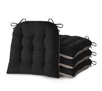 FlyGulls Chair Cushions for Dining Chairs Set of 4 Durable D-Shaped Seat Cushions with Non-Slip Backing Secure Ties Thick Cozy Seat Pad for Kitchen Dining Room Office(46x42x7.6cm Black)