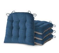 FlyGulls Chair Cushions for Dining Chairs Set of 4 Durable D-Shaped Seat Cushions with Non-Slip Backing Secure Ties Thick Cozy Seat Pad for Kitchen Dining Room Office(46x42x7.6cm Navy)