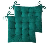 FlyGulls Corduroy Chair Cushions for Dining Chairs Indoor Kitchen Seat Cushion with Ties 2 Pack Tufted Large Kitchen Seat Pads for Dining Room 18" x 18" Deep Green