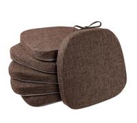 FlyGulls Dining Chair Cushions Set of 6 Non Slip Seat Cushions for Dining Chairs with Ties and Washable Covers Kitchen Seat Pads 35.5x35.5cm Brown