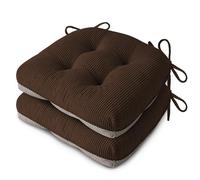 FlyGulls Indoor Kitchen Chair Cushions Set of 2 Anti Slip Dining Chair Pads Soft Kitchen Seat Cushion 18"X16.5"X3"/46X42X8cm, Brown