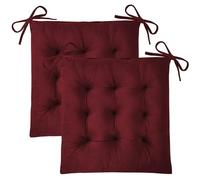 FlyGulls Kitchen Chair Cushions Set of 2 Tufted Square Seat Cushions with Ties Plush Chair Pad for Kitchen Dining Room Office(39x39cm Burgundy)