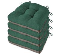 FlyGulls Kitchen Chair Cushions Set of 4 Tufted Dining Chair Cushions with Non Slip Backing and Ties Indoor Comfortable Seat Pads with Textured Covers for Home 40.5x40.5x10cm/16x16x4 Inch Dark Green