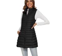 FlyGulls Long Down Vest for Women Lightweight Sleeveless Puffer Down Jacket for Winter, Black, XXL