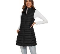 FlyGulls Long Puffer Vest for Women Winter Lightweight Down Vest Black Womens Vests Outerwear Sleeveless Jacket with Pockets, Black, L