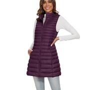 FlyGulls Long Puffer Vest for Women Winter Lightweight Down Vest Black Womens Vests Outerwear Sleeveless Jacket with Pockets, Purple, XXL