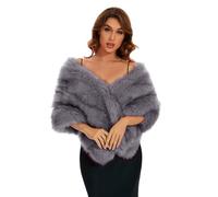 FlyGulls Luxury Faux Fur Shawl White Fur Coat for Bride and Bridesmaids Winter Bridal Fur Cape Fancy Faux Fur Wrap for Wedding Evening Party Dresses