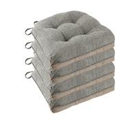 FlyGulls Non Slip Chair Cushions for Dining Chairs Set of 4 Kitchen Chair Cushions 18"x18"x3" Turfted Chair Pads Comfortable and Soft Seat Cushion with Ties, Light Grey