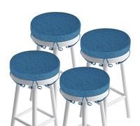 FlyGulls Round Bar Stool Cushions Set of 4 Non-Slip Round Stool Chair Cushions with Washable Covers and Ties High Density Bistro Seat Pads for Wooden and Metal Chairs 12" x 12" x 2" (Blue)