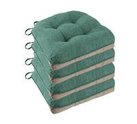 FlyGulls Seat Cushions for Dining Chairs 46x46x8cm Non-Slip Kitchen Chair Cushions Set of 4 Soft Tufted Seat Pads with Ties for Dining Room Office, Green