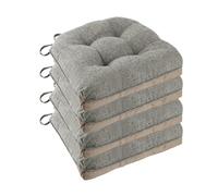 FlyGulls Seat Cushions for Dining Chairs 46x46x8cm Non-Slip Kitchen Chair Cushions Set of 4 Soft Tufted Seat Pads with Ties for Dining Room Office, Light Grey