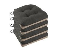 FlyGulls Seat Cushions for Dining Chairs 46x46x8cm Non-Slip Kitchen Chair Cushions Set of 4 Soft Tufted Seat Pads with Ties for Dining Room Office, Dark Grey