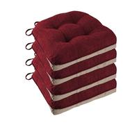 FlyGulls Seat Cushions for Dining Chairs 46x46x8cm Non-Slip Kitchen Chair Cushions Set of 4 Soft Tufted Seat Pads with Ties for Dining Room Office, Burgundy