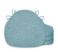 FlyGulls Set of 4 Windsor Chair Cushions Seat Cushion for Dining Kitchen Chairs with Anti-Slip Bottom Thick Textured Chair Pads with Ties for Indoor Use (16"x15.7" Light Blue)