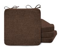 FlyGulls Square Kitchen Chair Cushions with Ties 2" Thick Seat Cushions for Dining Room Chairs Non Slip Chair Pads for Dining Chairs Set of 4 with Machine Washable Cover (40.5x40.5cm/16x16inch) Brown