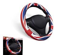 Flygun 1 PC Car Steering Wheel Cover, 38cm British Flag Design Breathable Leather Rubber Inner Ring Steering Wheel Cover, Personalized Modification Accessories, Suitable for Most Models (Red & Blue)
