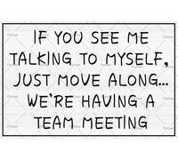Flyhaw Humorous Office Decor Sign - If You See Me Talking To Myself We're Having A Team Meeting - 8x12 Inch Tin Wall Mount Sign