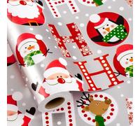 Flyhill Christmas Wrapping Paper- Mini Roll-17in*33ft(46.8sqft)-Shiny Silver Foil Red Santa Claus,Snowman,Penguin and Elk Design for Party,Celebration,Holiday